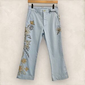 Anthropologie History‎ Repeats Pants Blue Embroidered Beaded Metallic Size 38 2